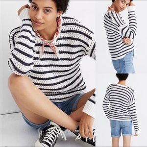 Madewell Navy Striped Open Stitch Austen Pullover Sweater L